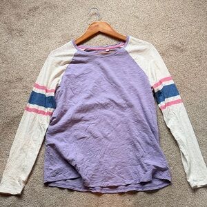 Boden Lavender Raglan Long Sleeve Tee with Stripe Sleeves